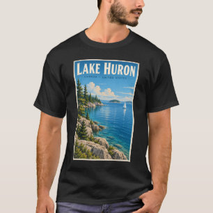 Illustratie van het Huronmeer Reizen Kunst Vintage T-shirt