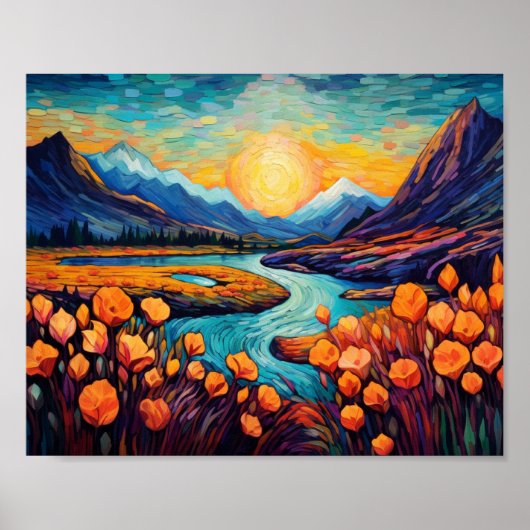 Illustratie van het landschap van de Retro Mountai Poster (Voorkant)