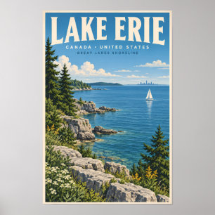 Illustratie van het meer van Erie Reis Kunst Vinta Poster