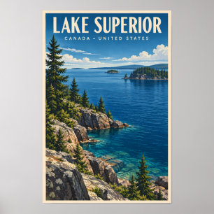 Illustratie van het meer van Superior Reis Kunst V Poster
