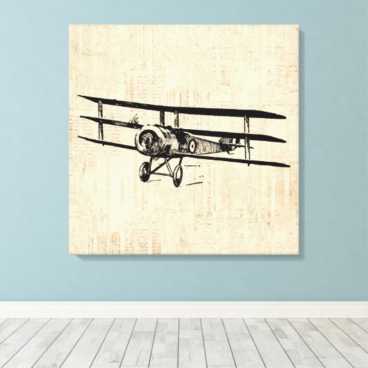 illustratie van het oude Antiek vliegtuig Canvas Afdruk (Insitu (Houten vloer))
