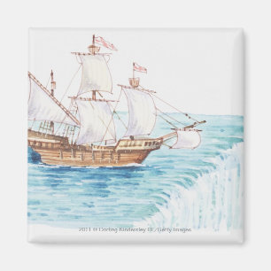 Illustratie van het schip dat de rand van de water magneet