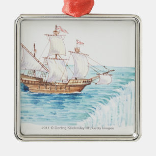 Illustratie van het schip dat de rand van de water metalen ornament