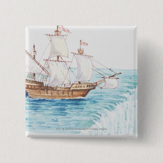 Illustratie van het schip dat de rand van de water vierkante button 5,1 cm