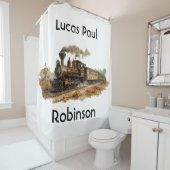 illustratie van het stoomtreinlandschap douchegordijn (In situ)