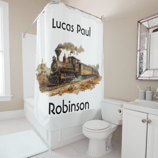 illustratie van het stoomtreinlandschap douchegordijn (In situ)