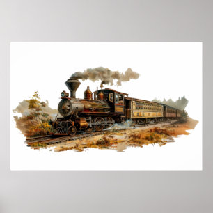 illustratie van het stoomtreinlandschap poster