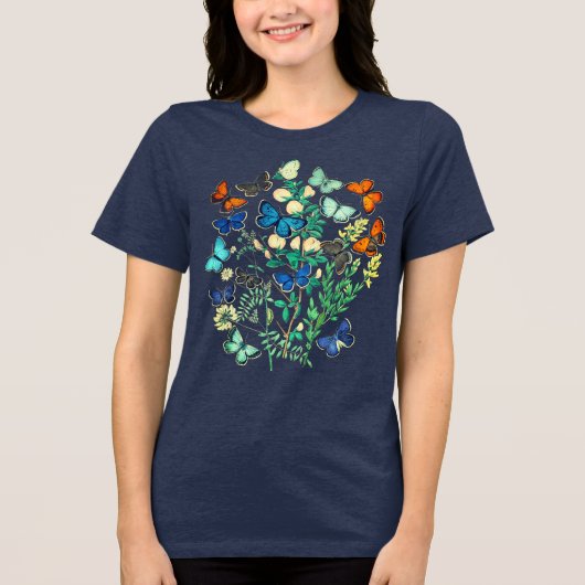 illustratie van het wild - vlindertuin Tri-Blend shirt (Voorkant)