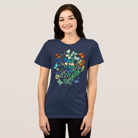 illustratie van het wild - vlindertuin Tri-Blend shirt (Voorkant volledig)