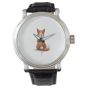 Illustratie van hondenachteraanzicht op witte acht horloge
