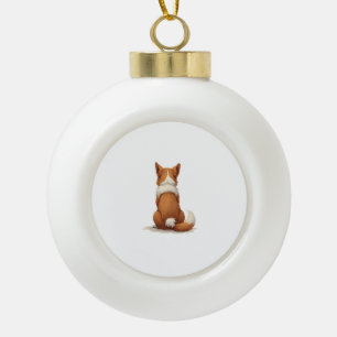 Illustratie van hondenachteraanzicht op witte acht keramische bal ornament