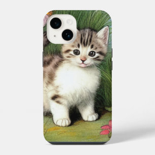 Illustratie van kat uit grootmoeders tijd met rode iPhone 14 hoesje