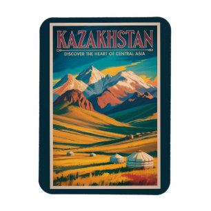 Illustratie van Kazachse steppen Reis Kunst Vintag Magneet