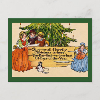 Illustratie van kerstliedjeszangers in victoriaans briefkaart
