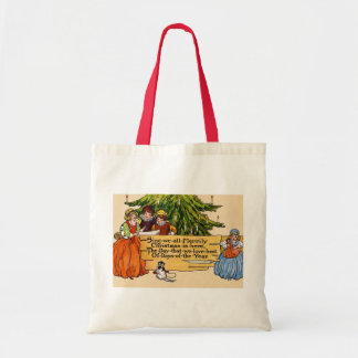 Illustratie van kerstliedjeszangers in victoriaans tote bag