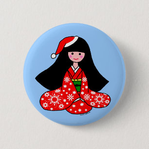 Illustratie van Kimono Girl-Cartoon Ronde Button 5,7 Cm