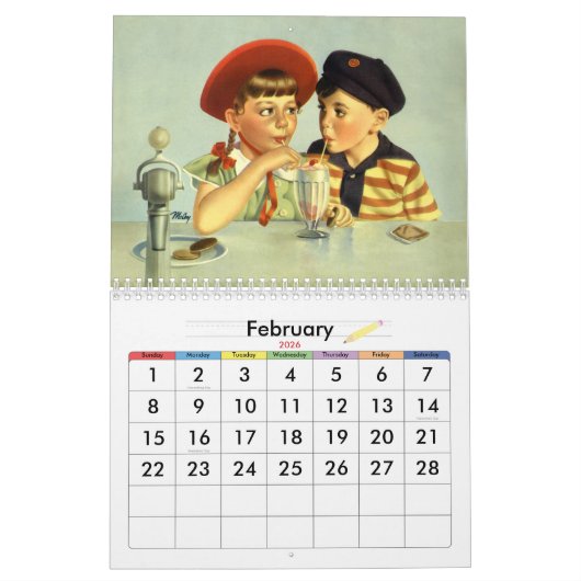  illustratie van kinderen kalender (Feb 2026)