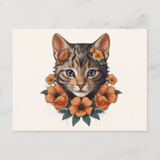 Illustratie van kitten hoofd fantasie bloem briefkaart