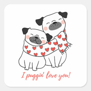 Illustratie van knuffelend Pugs-koppel met harten Vierkante Sticker