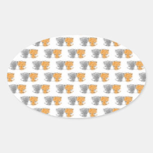 Illustratie van knuffelende pluizige katjes Kat Ku Ovale Sticker