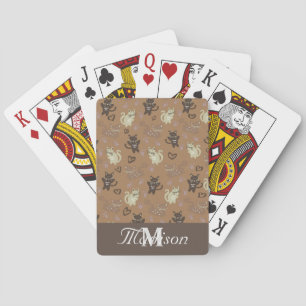 Illustratie van knuffelkat met monogramnaam pokerkaarten