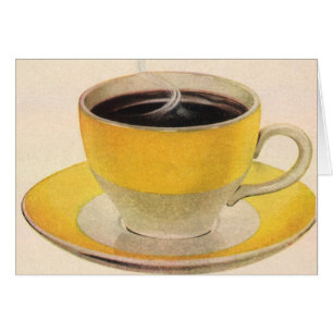 Illustratie van koffie in een gele kop in vintage 