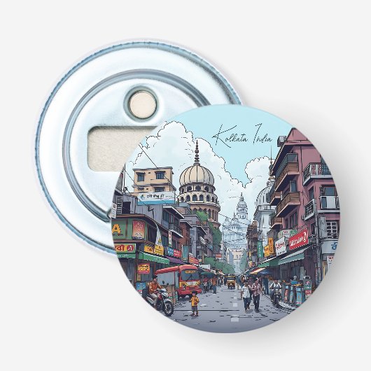 Illustratie van Kolkata, India Button Flesopener (Voorkant)