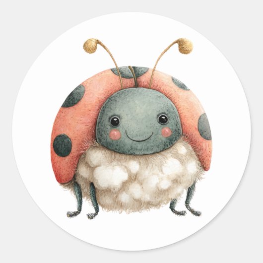 Illustratie van Lieve Lieveheersbeestje in Pastelk Ronde Sticker (Voorkant)