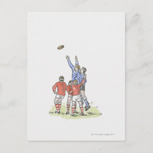 Illustratie van mannen die rugbyspringen in de luc briefkaart