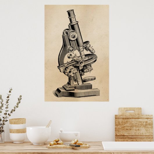  illustratie van microscoop Retro Steampunk Poster (Keuken)