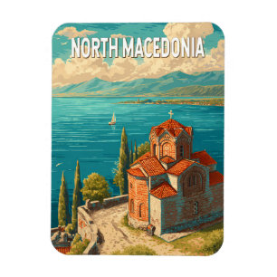 Illustratie van Noord-Macedonië Reis Kunst Vintage Magneet