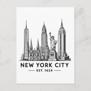 Illustratie van NYC-sylhouet met Statue of Liberty Briefkaart