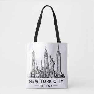 Illustratie van NYC-sylhouet met Statue of Liberty Draagtas