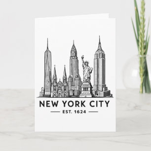 Illustratie van NYC-sylhouet met Statue of Liberty Kaart