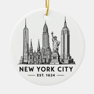 Illustratie van NYC-sylhouet met Statue of Liberty Keramisch Ornament