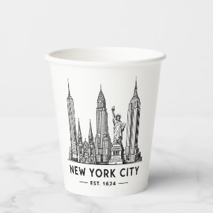 Illustratie van NYC-sylhouet met Statue of Liberty Papieren Bekers