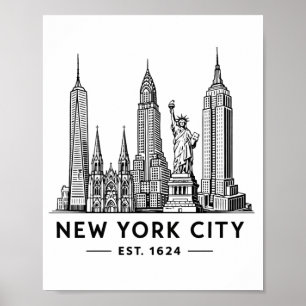 Illustratie van NYC-sylhouet met Statue of Liberty Poster