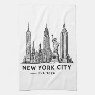Illustratie van NYC-sylhouet met Statue of Liberty Theedoek