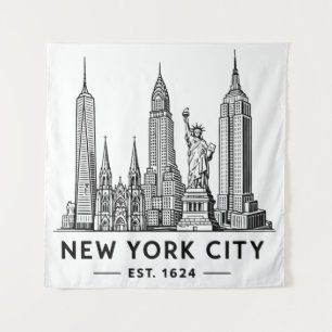 Illustratie van NYC-sylhouet met Statue of Liberty Wandkleed