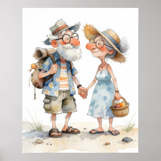 Illustratie van oudere stel in waterverf poster