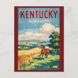 Illustratie van paarden in Kentucky Reis Kunst Vin Briefkaart