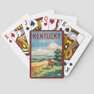Illustratie van paarden in Kentucky Reis Kunst Vin Pokerkaarten