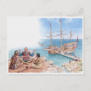 Illustratie van Pocahontas en haar vader Briefkaart