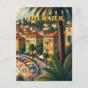 Illustratie van reis naar Cote D'Azur in vintage s Briefkaart