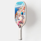Illustratie van Santorini Island Griekenland Reisk Pickleball Paddle (Links)