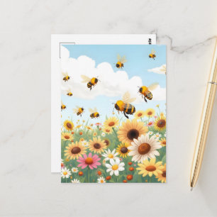 Illustratie van schattige bijen en bloemen briefkaart