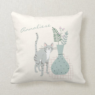 Illustratie van schattige kat en bloemen gepersona kussen