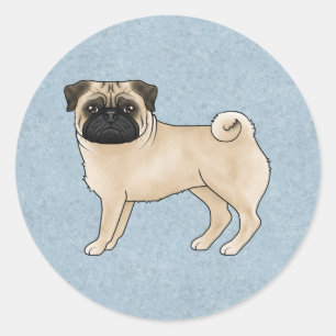 Illustratie van staande lieve reuzenmops in cartoo ronde sticker