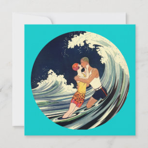 Illustratie van surfers geliefden die zoenen vinta