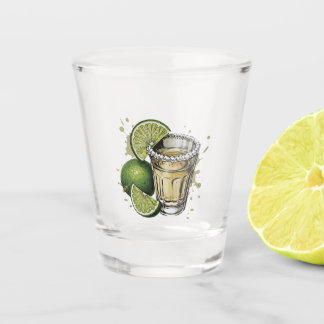 Illustratie van Tequila Shot met Zoutrand en Limoe Glas